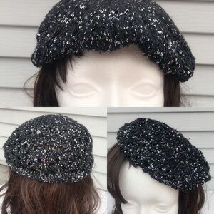 Capelli Kids Black shimmer Open Knit glitter Beret Hat